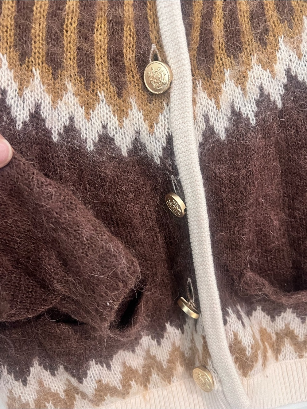 J. Crew Brown and Cream Fair Isle Wool-Blend Cardigan - Picture 4 of 8
